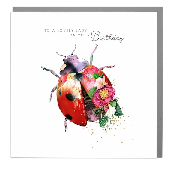 Ladybird Floral Double Exposure Lovely Lady Birthday Greeting Card Print