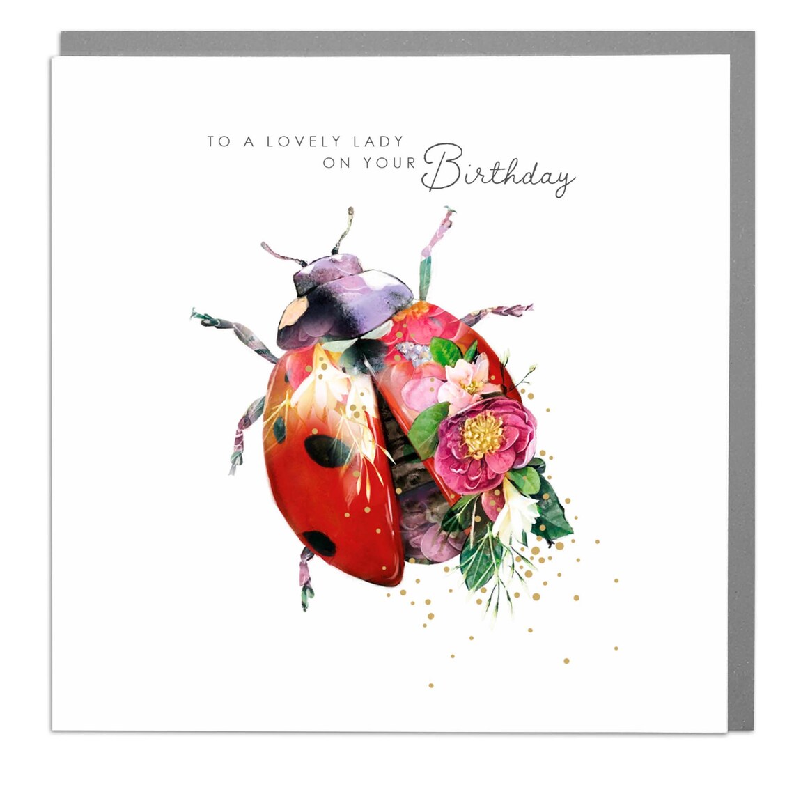 Ladybird Floral Double Exposure Lovely Lady Birthday Greeting Card Print