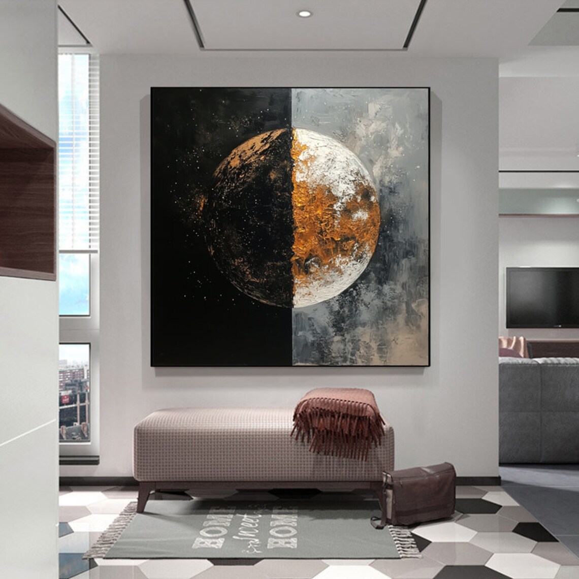 Black Gold Earth Planet Abstract Celestial Space Art Painting Poster - Image 4