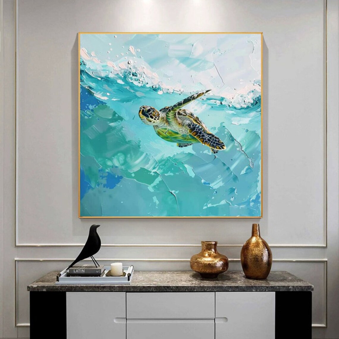 Sea Turtle Abstract Oil Painting, Bold Minimalist - Image 5