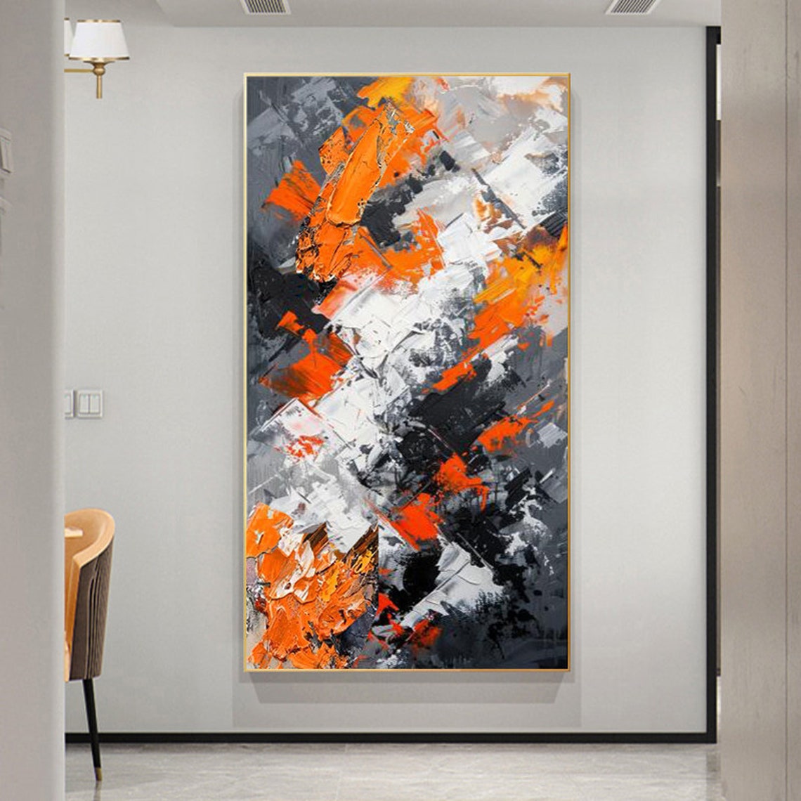 Fiery Orange Black and White Vertical Abstract Artwork Poster - Image 6