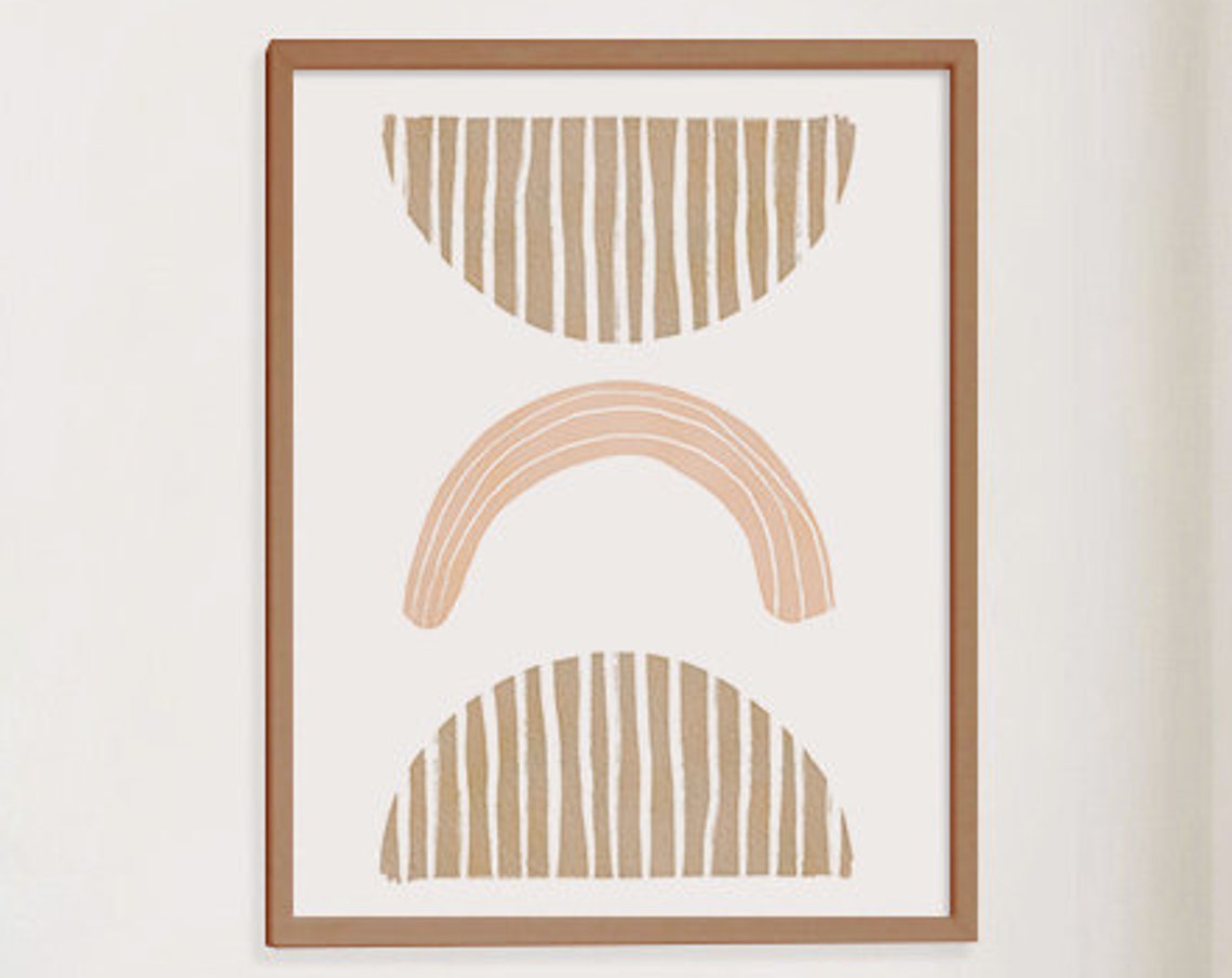 Boho Striped Arch Abstract Art Tan Rainbow Modern Wall Poster - Image 3