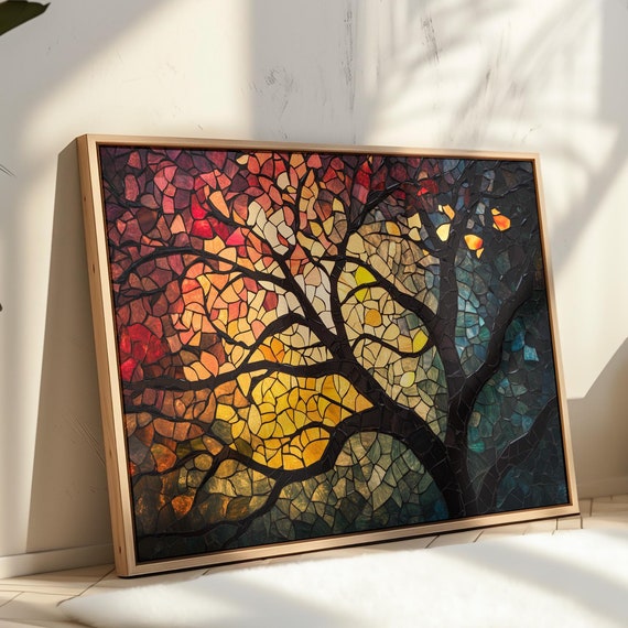 Stained Glass Tree Wall Art Vibrant Mosaic Nature Inspired Artwork For Elegant And Colorful Home Or Office Decor