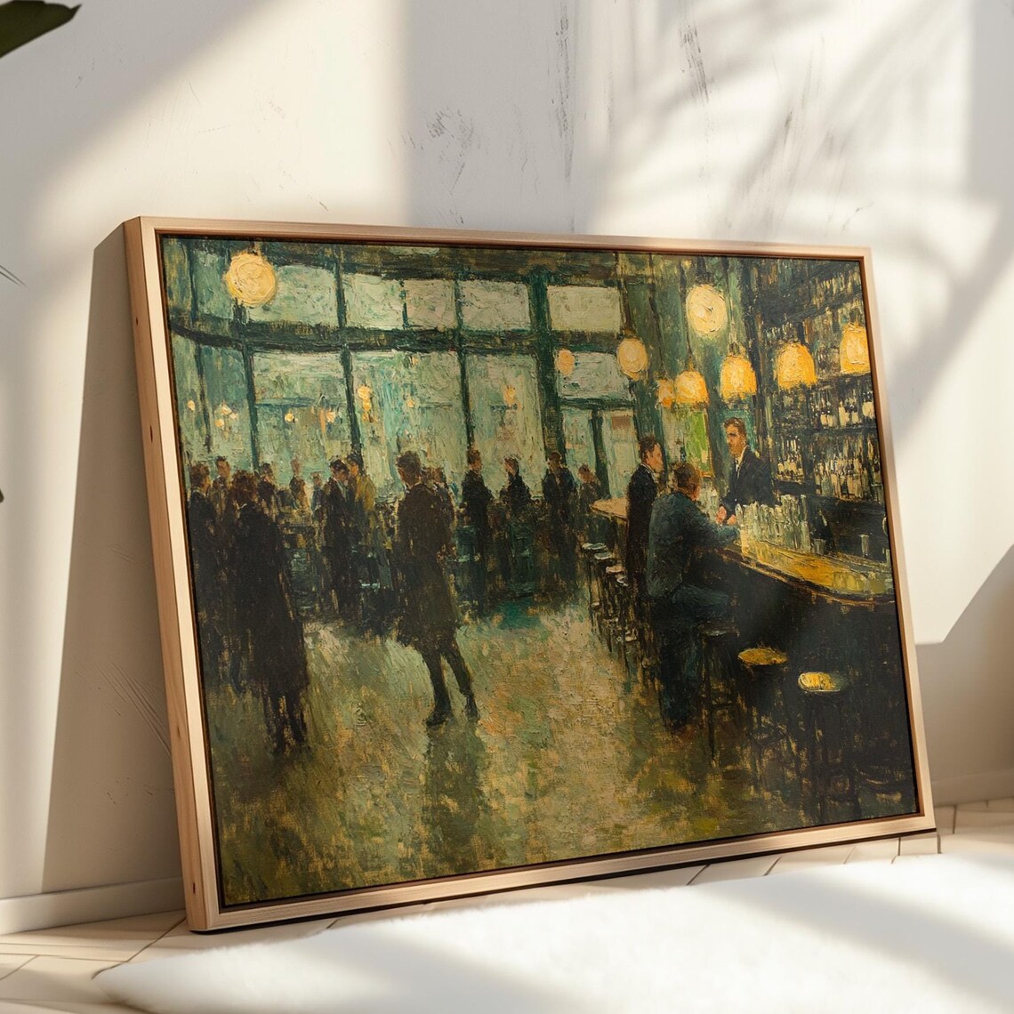 Vintage Barroom Night Scene Impressionist Patrons Painting Poster