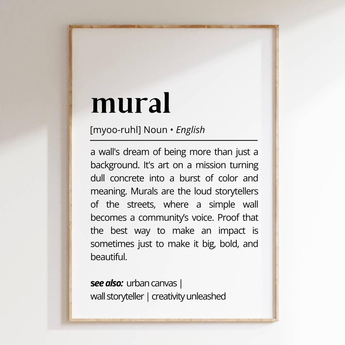 Mural Dictionary Definition Poster for Street Art Lovers Decor