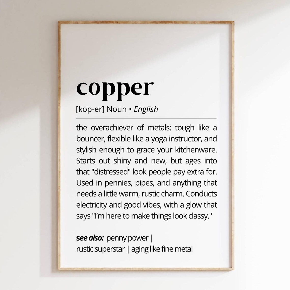 Copper Definition Rustic Kitchen Humor Dictionary Style Wall Art