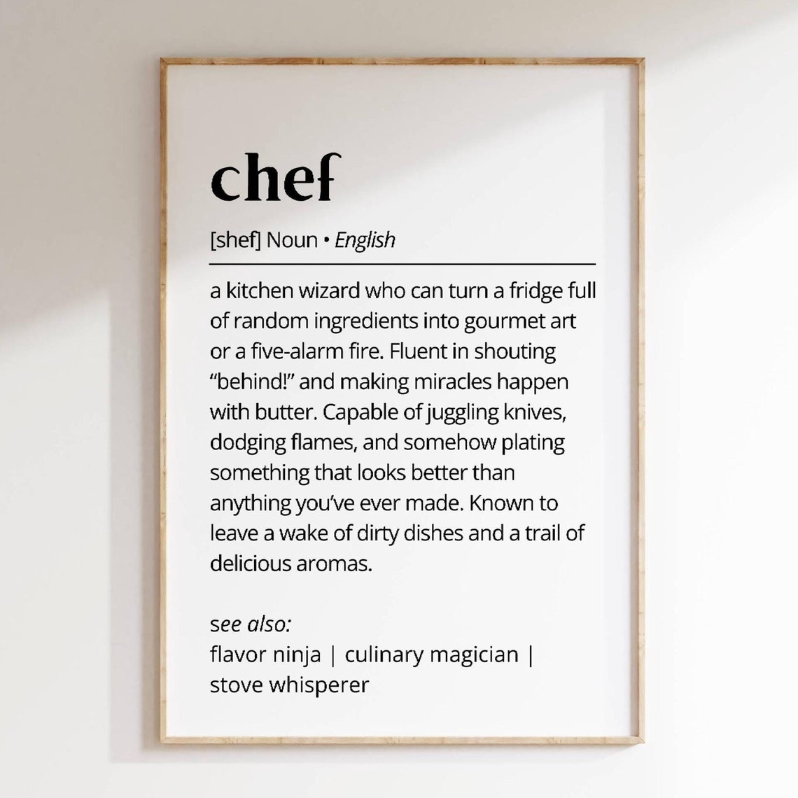 Funny Chef Definition Dictionary Poster Kitchen Culinary Cooking Gift