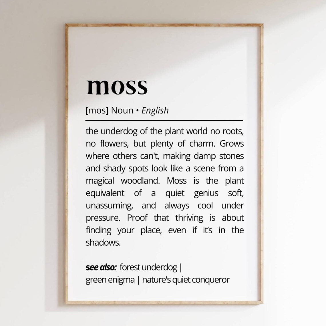 Moss Dictionary Definition Poster for Plant Lovers Decor Gift