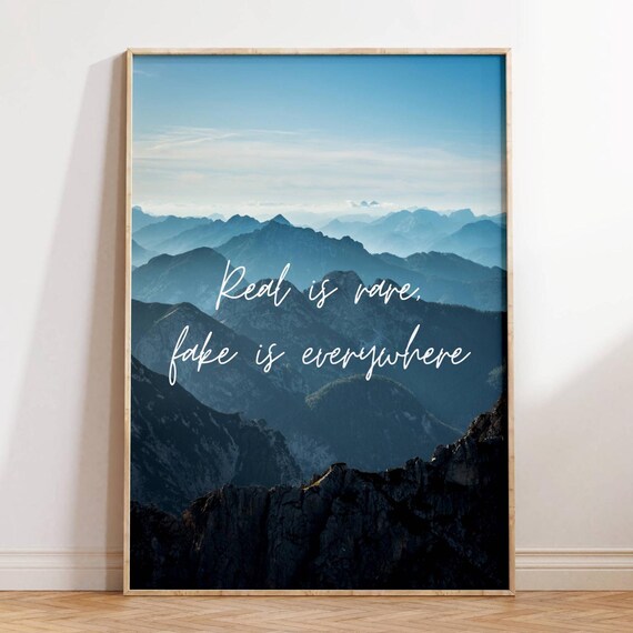 Real Is Rare Motivational Blue Ridge Mountains Wall Art Inspirational Adventure Quote Print Nature Themed Poster Gift For Hikers Home Decor