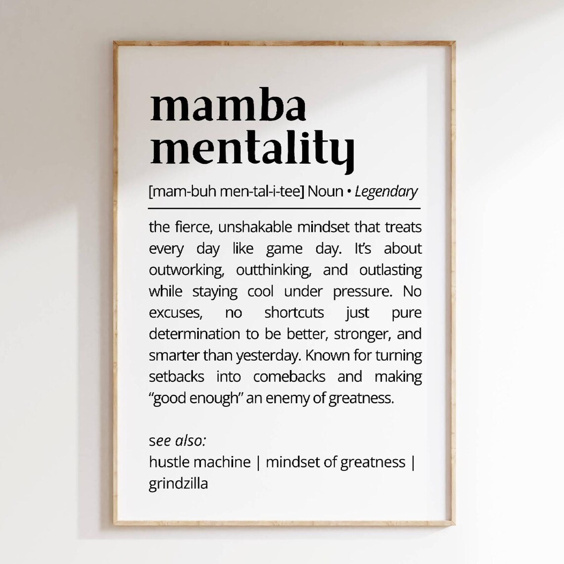 Mamba Mentality Definition Motivational Typography Print