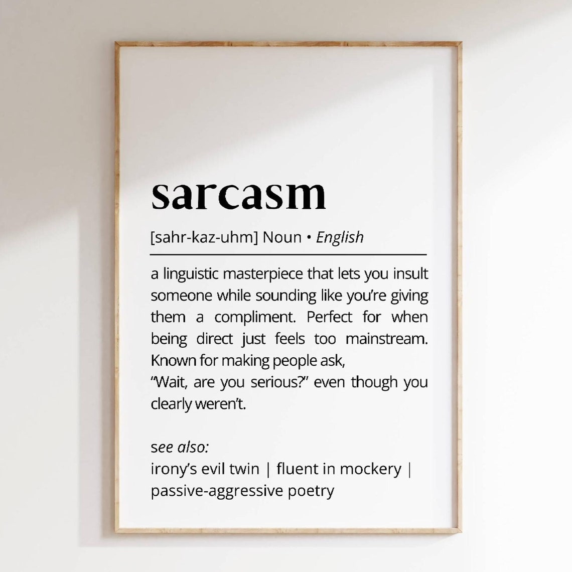 Sarcasm Funny Dictionary Definition Office Humor Witty Word Poster