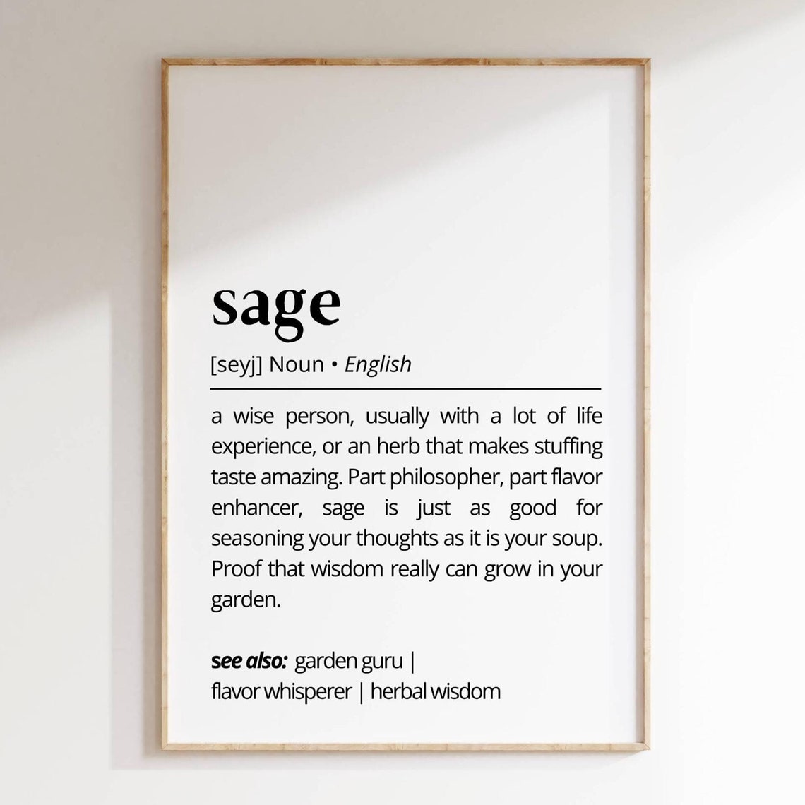 Sage Definition Wise Herb Garden Wisdom Dictionary Style Wall Art