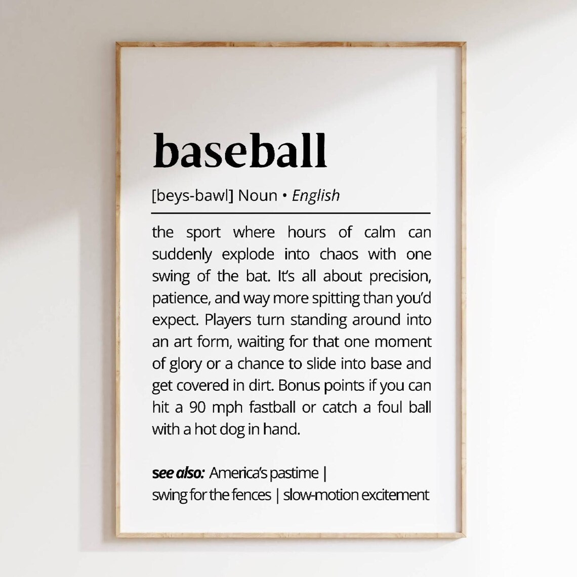 Baseball Funny Dictionary Definition Poster for Fans Gag Gift