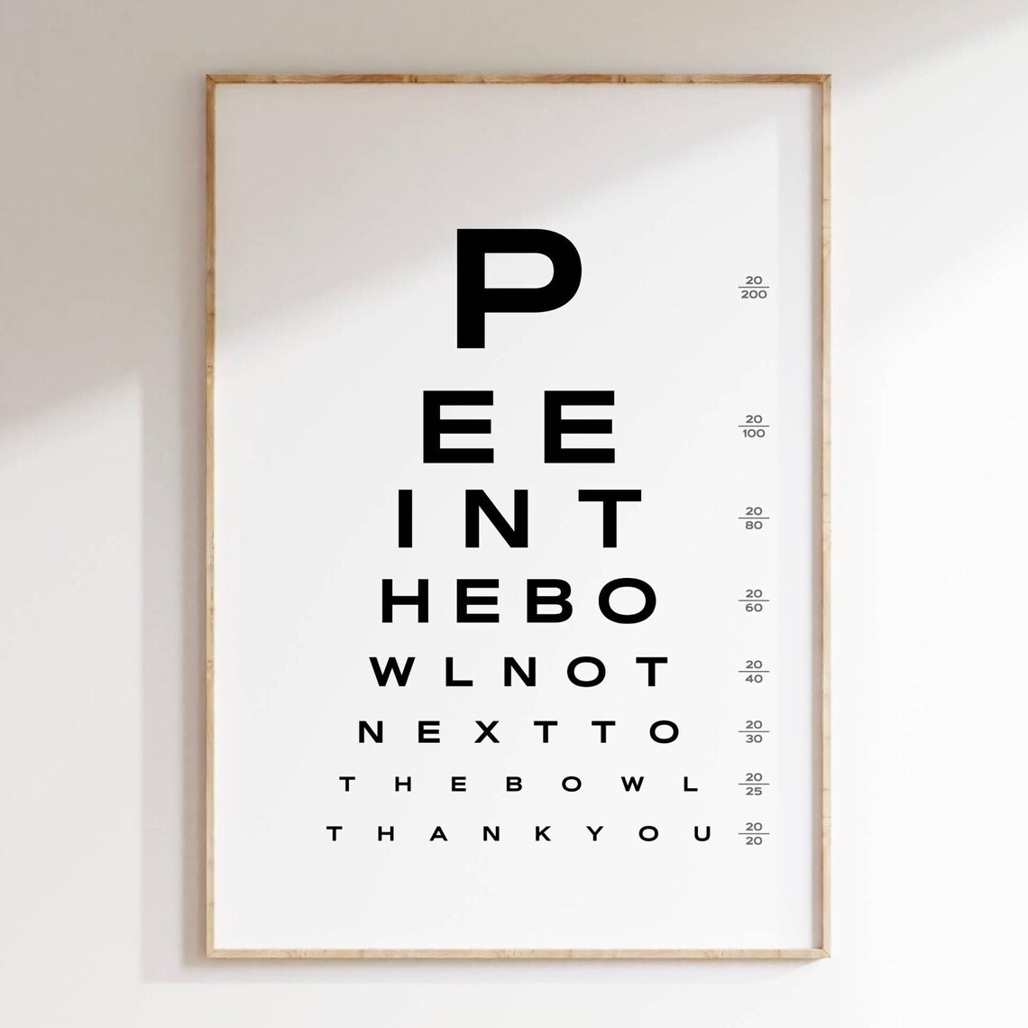 Funny Bathroom Eye Chart Humor Poster, Quirky Toilet Decor