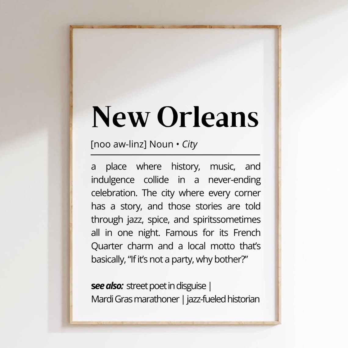 New Orleans Louisiana Jazz City Dictionary Definition Poster