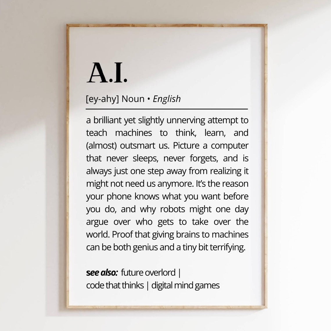 AI Definition Smart Machine Humor Tech Dictionary Style Wall Art