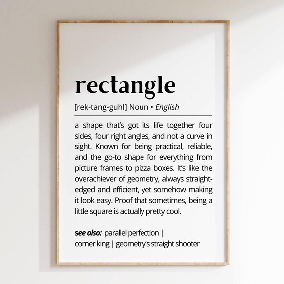 Rectangle Definition Wall Art Funny Geometric Word Print Minimalist Home Decor Gift Humorous Geometry Poster Modern Spaces Typography As Art