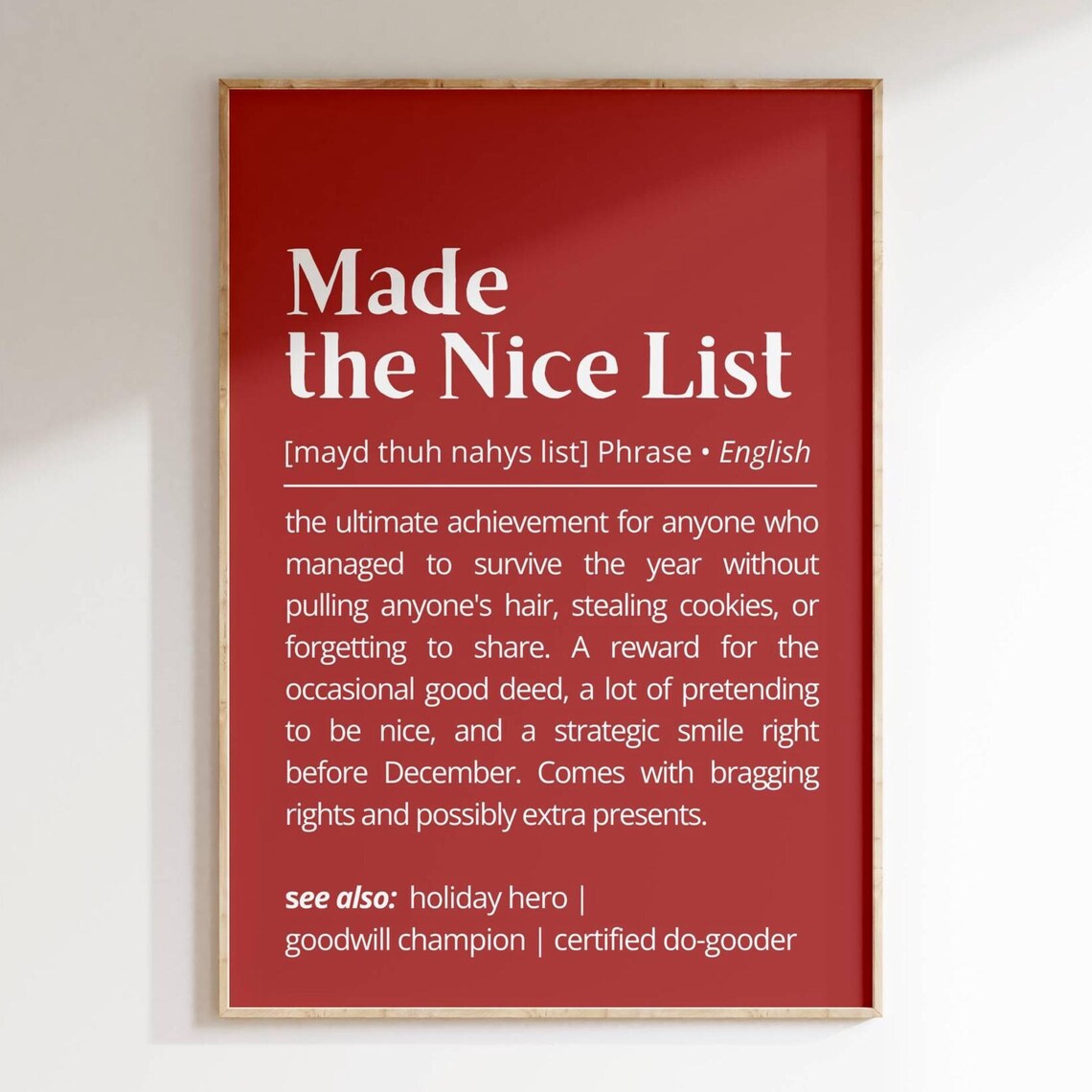 Made the Nice List Definition Holiday Achievement Dictionary Poster