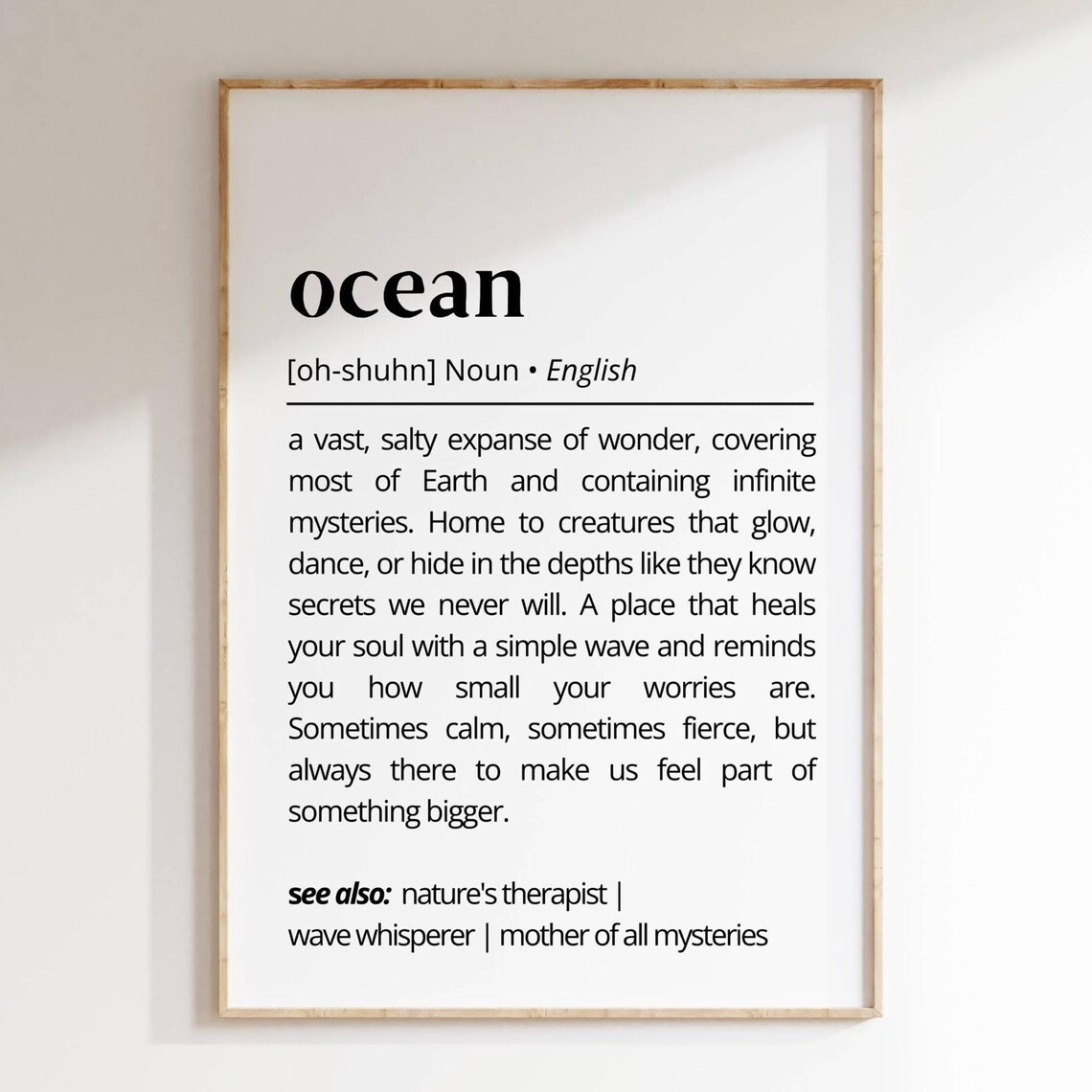 Ocean Dictionary Definition Minimalist Black Typography Poster