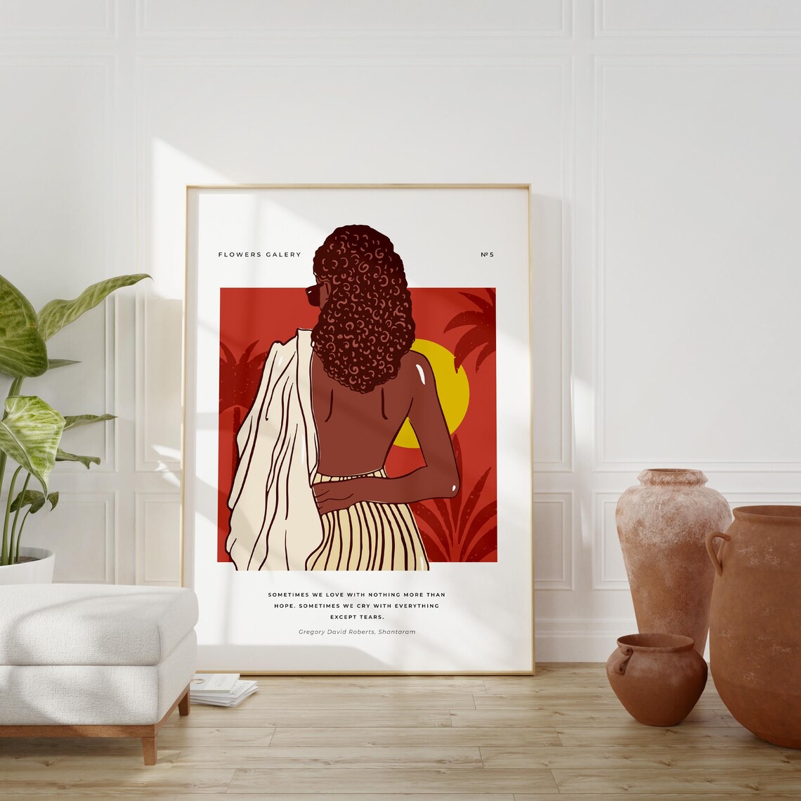 Tropical Sunset Woman Palm Silhouette Quote Flowers Galery Art Poster
