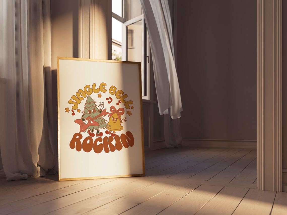Jingle Bell Rockin Retro Mascot Christmas Tree Guitar Holiday Poster - Image 3