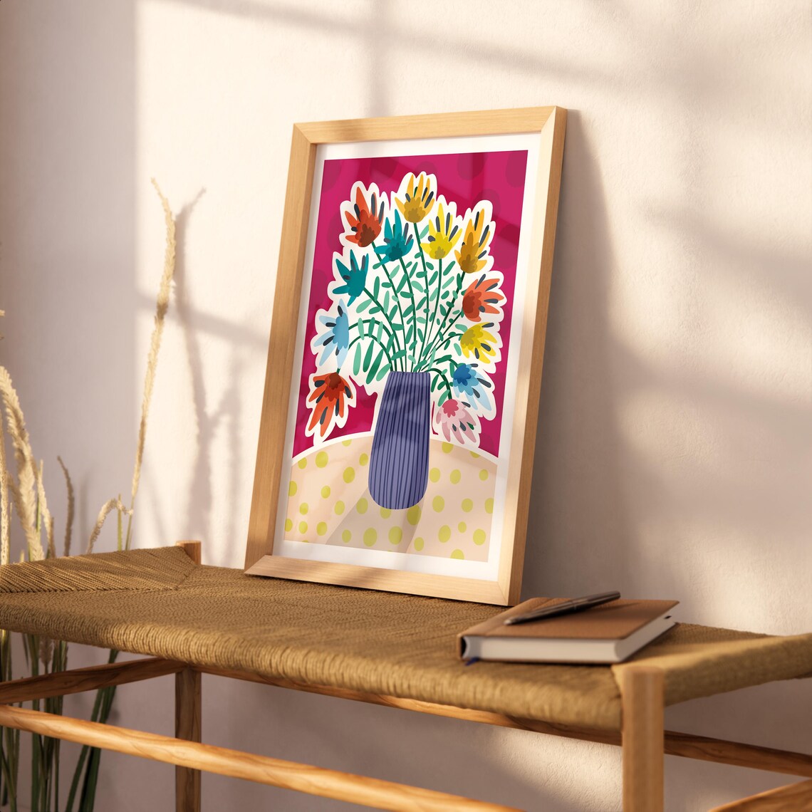 Colorful Flower Bouquet Blue Vase Bold Pop Art Botanical Wall Poster - Image 2
