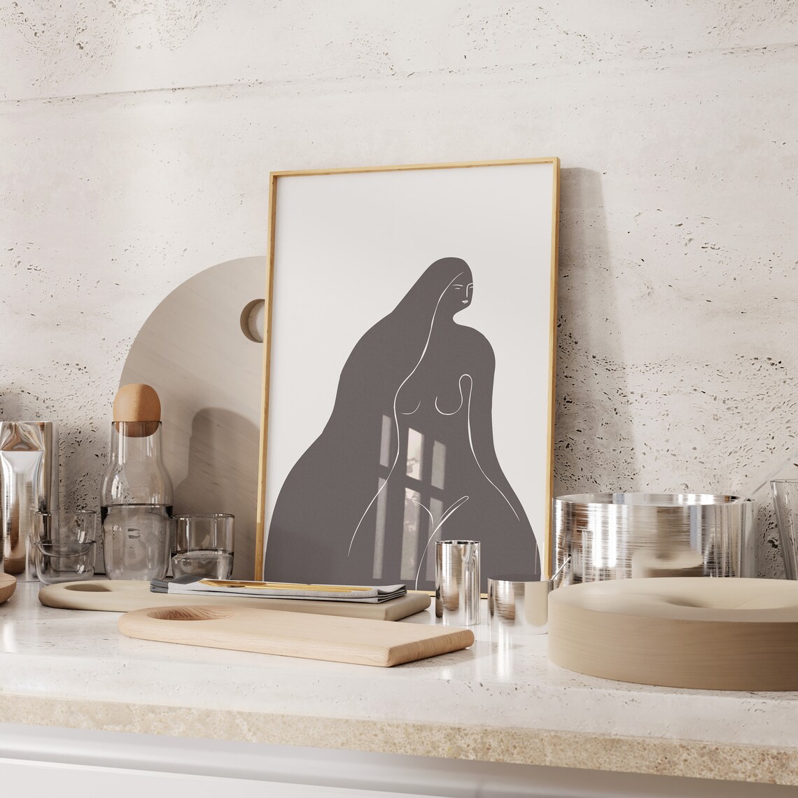 Gray Abstract Woman Silhouette Matisse Style Cut Out Art Poster - Image 2