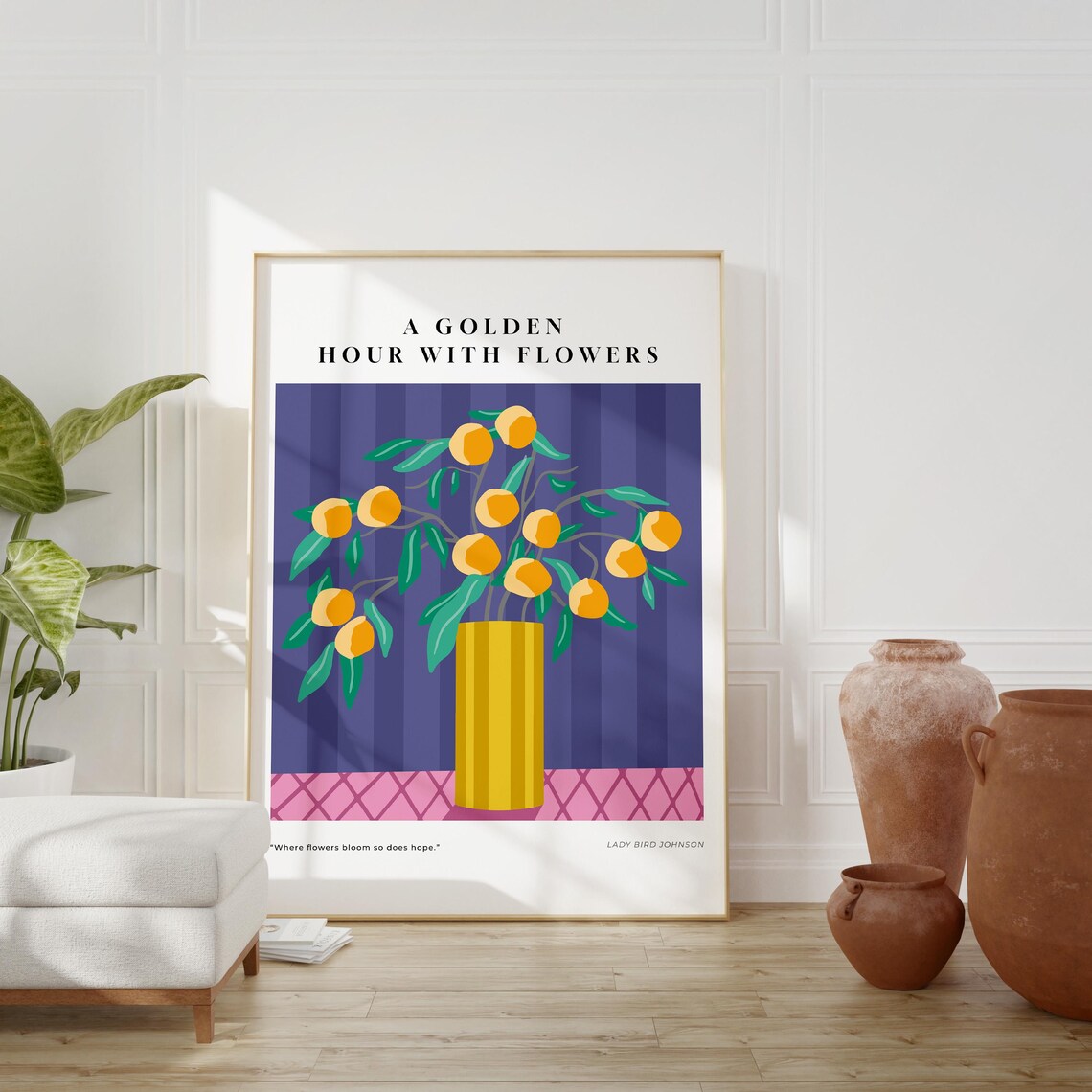 Golden Floral Vase, Boho Botanical Quote Poster