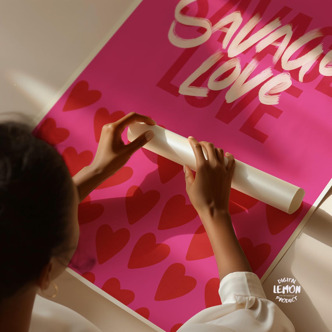 Savage Love Hot Pink Hearts Bold Typography Valentine Wall Art - Image 4