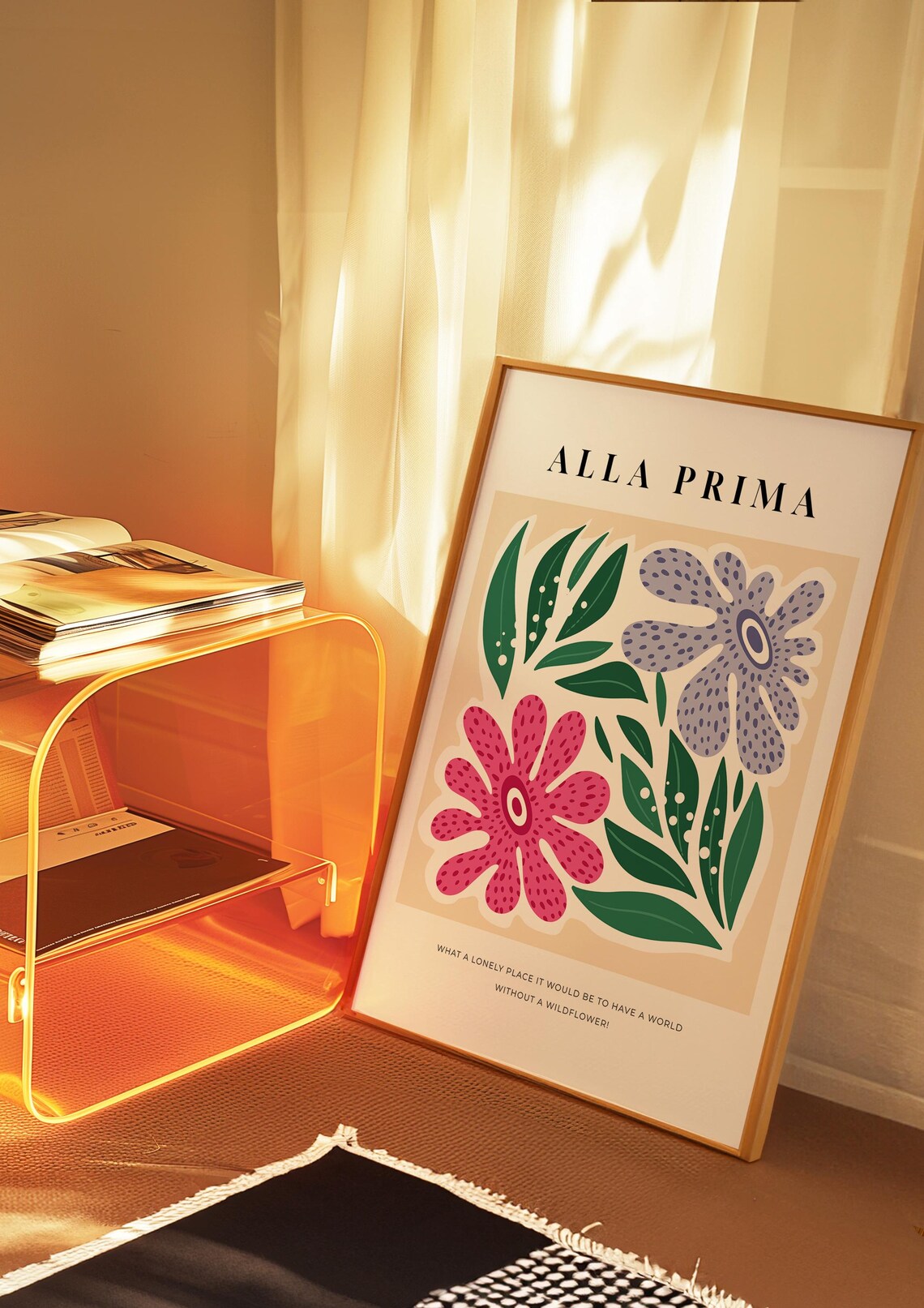 Alla Prima Wildflower Quote Pink Purple Blooms Gallery Floral Poster - Image 2