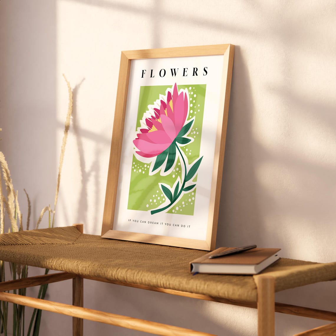 Inspirational Flowers Quote Pink Bloom Green Botanical Poster Print - Image 2