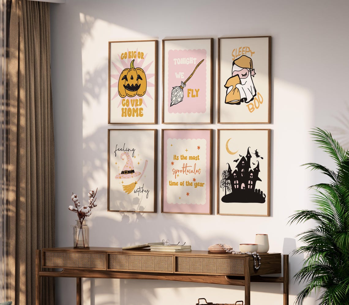 Halloween Wall Art Set Spooky Cute Ghost Prints Witch And Haunted House Decor Pumpkin Halloween Wall Decor Seasonal Art Prints - Image 2