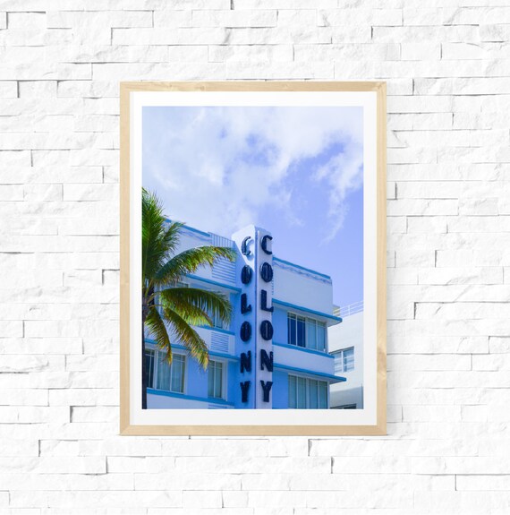 Miami Colony Hotel Art Deco Neon Sign Palm Tree South Beach Poster