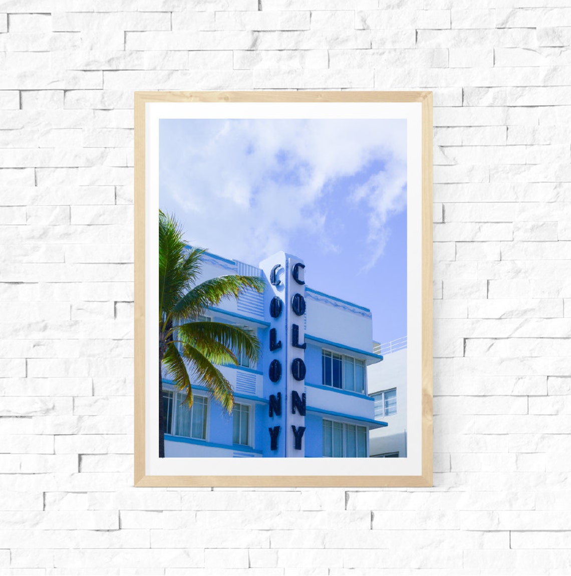 Miami Colony Hotel Art Deco Neon Sign Palm Tree South Beach Poster