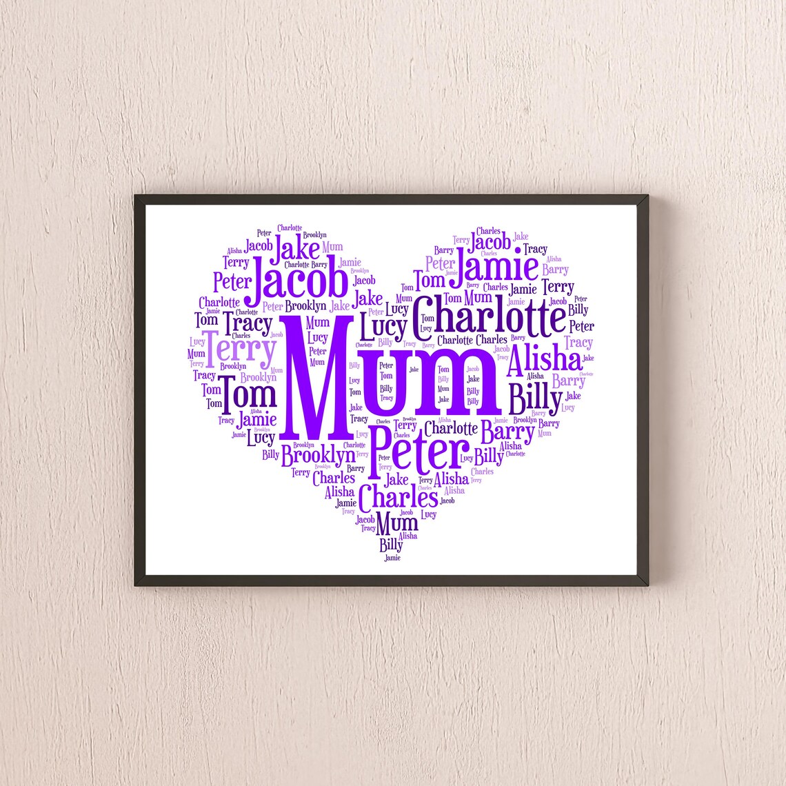 Personalised Wall Art Print Heart Word Cloud Design Family Gift Home Decor Wall Decor - Image 2