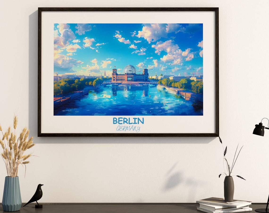 Berlin Reichstag Building with Glass Dome River View Travel Poster