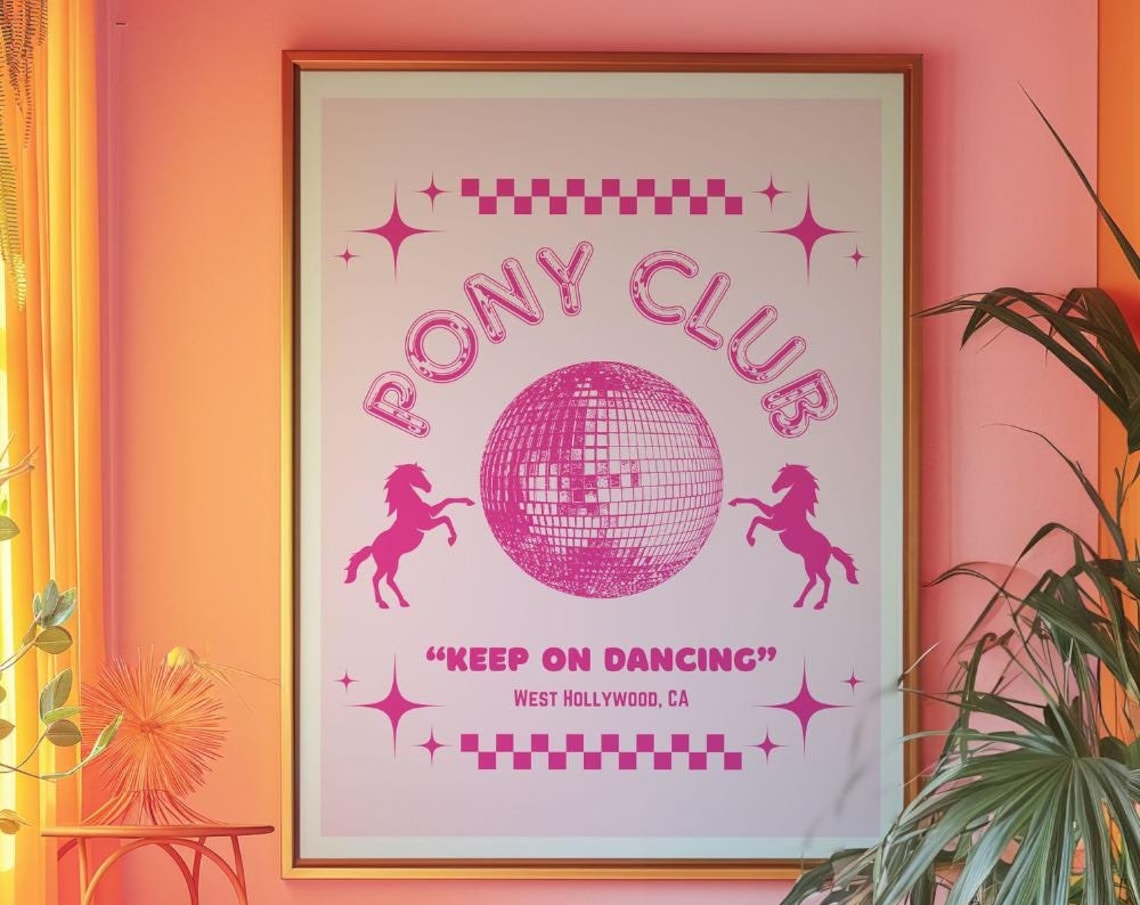 Pony Club Disco Ball Keep On Dancing Retro Pink Party Poster - Image 4