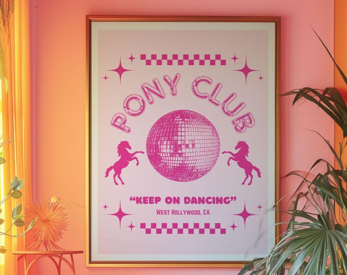 Pony Club Keep On Dancing Disco Ball Hot Pink Retro Wall Poster - Image 3