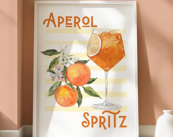 Aperol Spritz Cocktail Watercolor Orange Citrus Bar Cart Poster