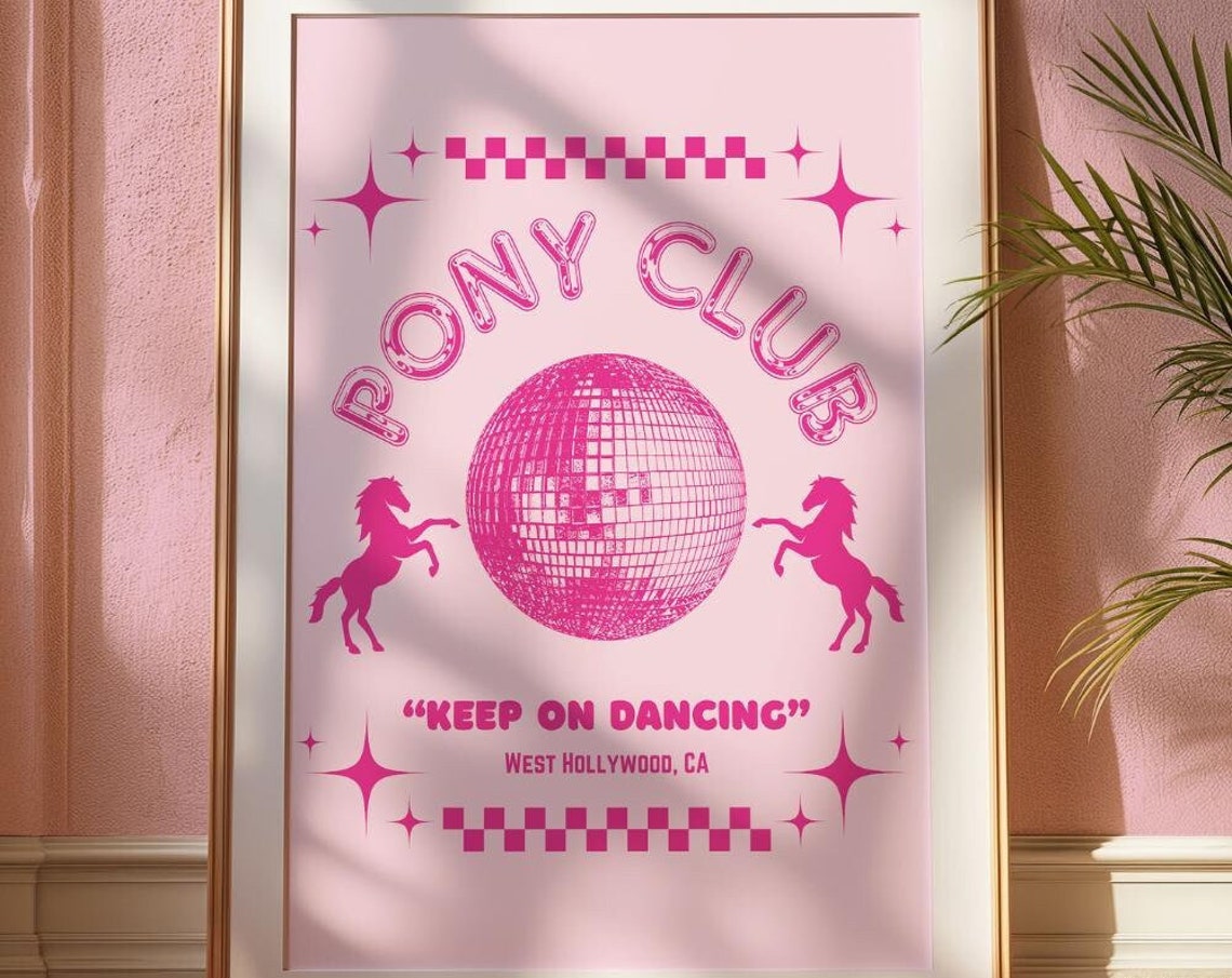 Pony Club Keep On Dancing Disco Ball Hot Pink Retro Wall Poster - Image 4
