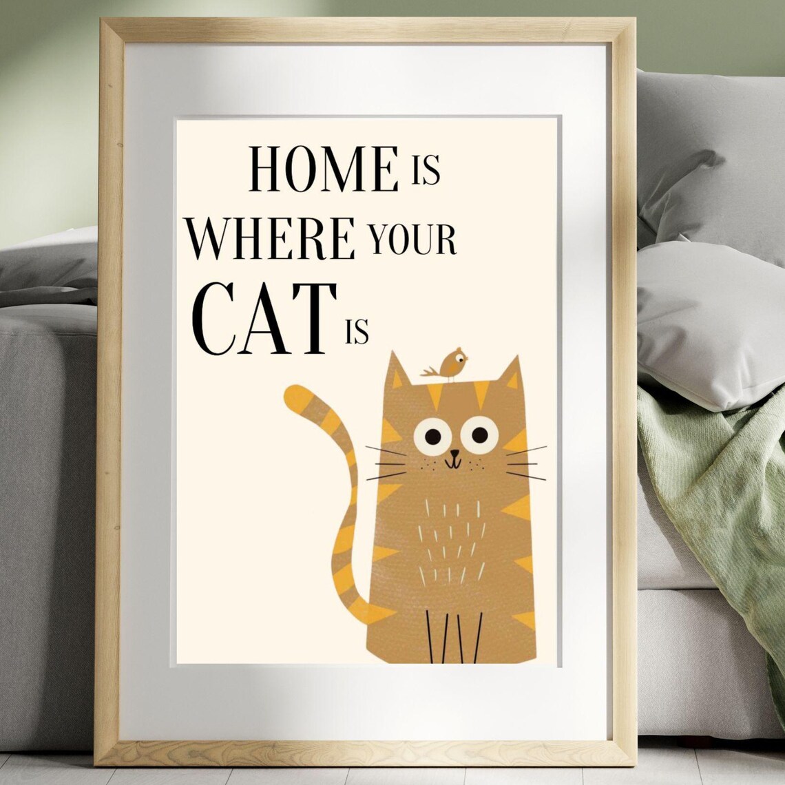 Home Is Where Your Cat Is Cute Orange Tabby Cat Lovers Quote Poster