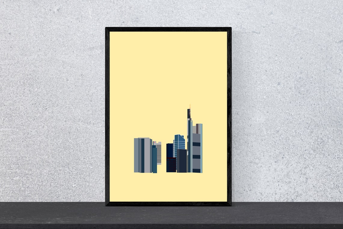 Frankfurt Skyline Minimalist Yellow Skyscrapers City Art Poster