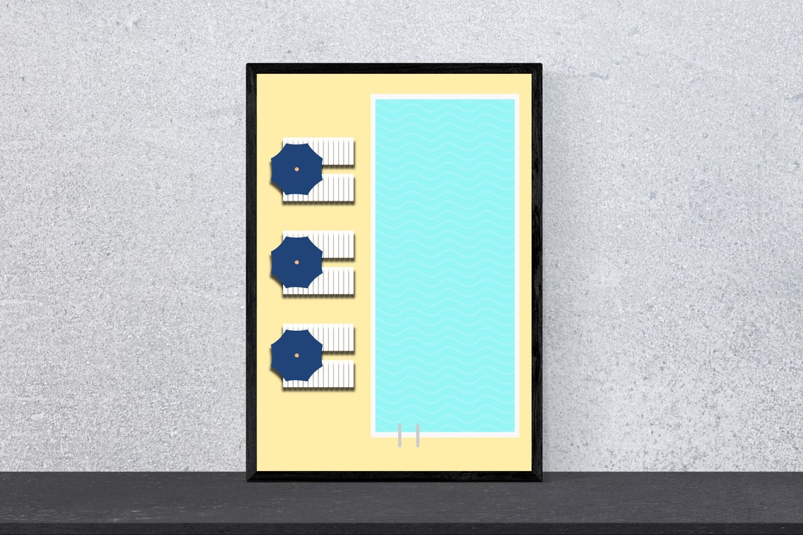 Poolside Umbrellas and Loungers Overhead Summer View Art Poster