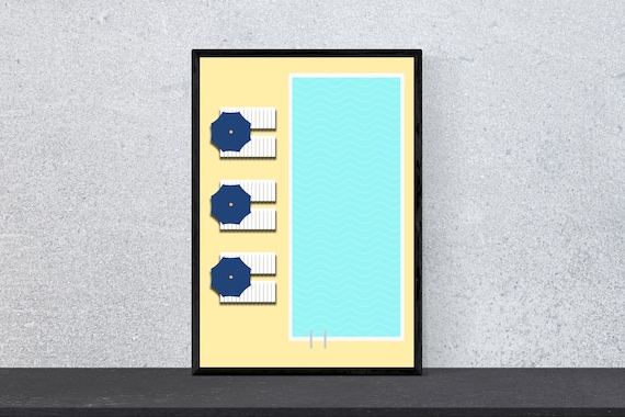 Poolside Umbrellas and Loungers Overhead Summer View Art Poster