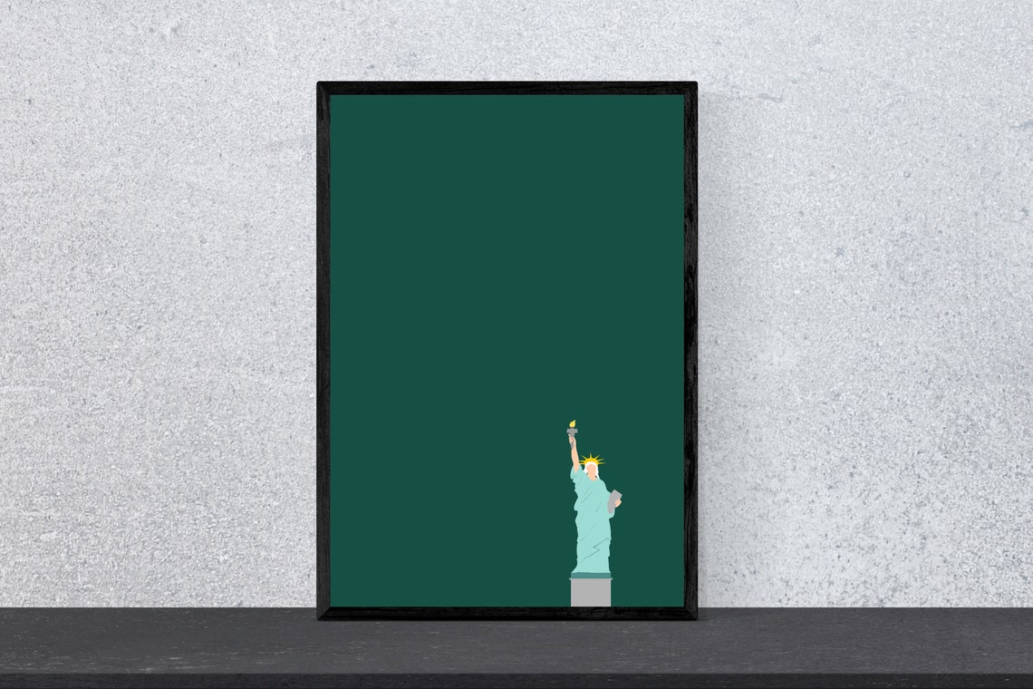 Statue of Liberty Tiny Figure on Deep Green Minimal Art Poster