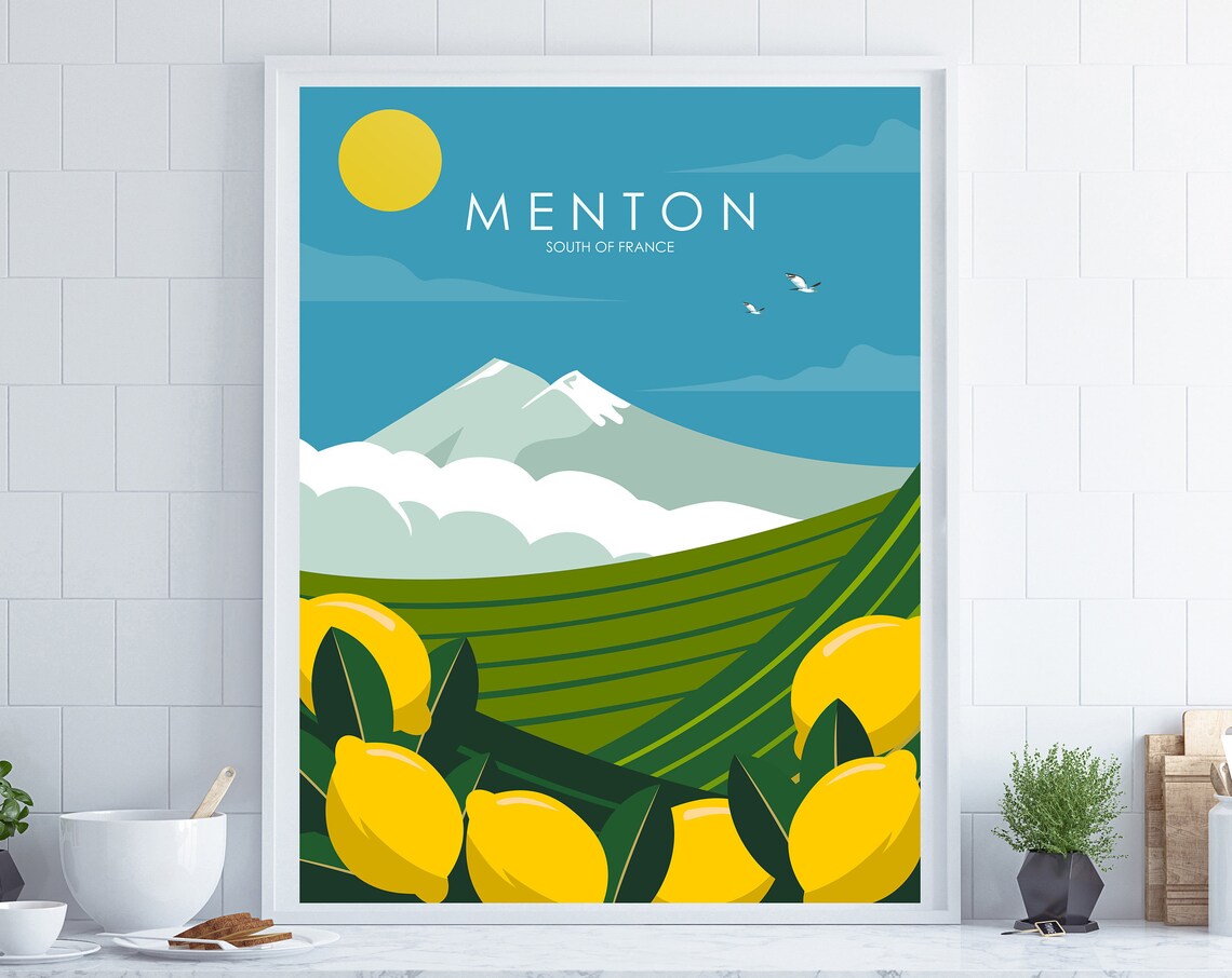 Menton Retro Travel Poster, France Coastal Poster