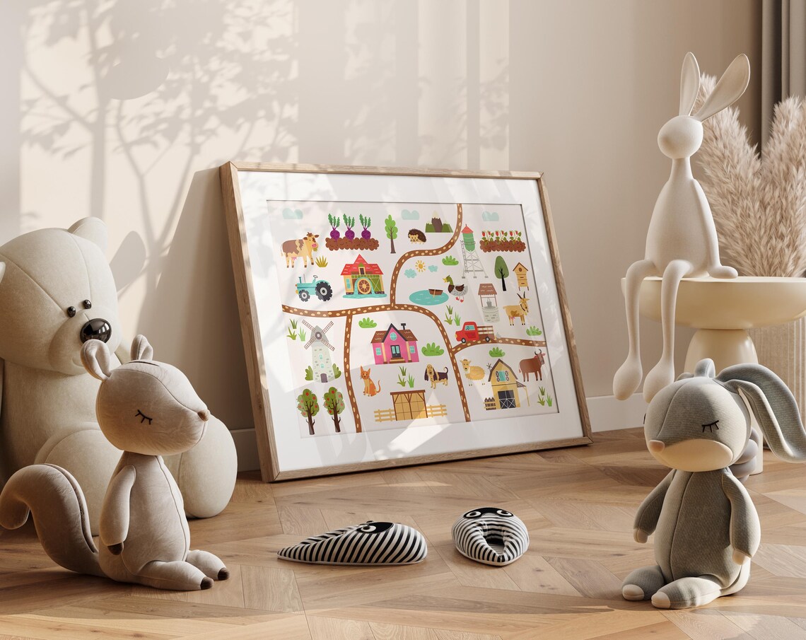 Farm Map With Animals And Tractor Educational Kids Room Wall Poster - Image 4