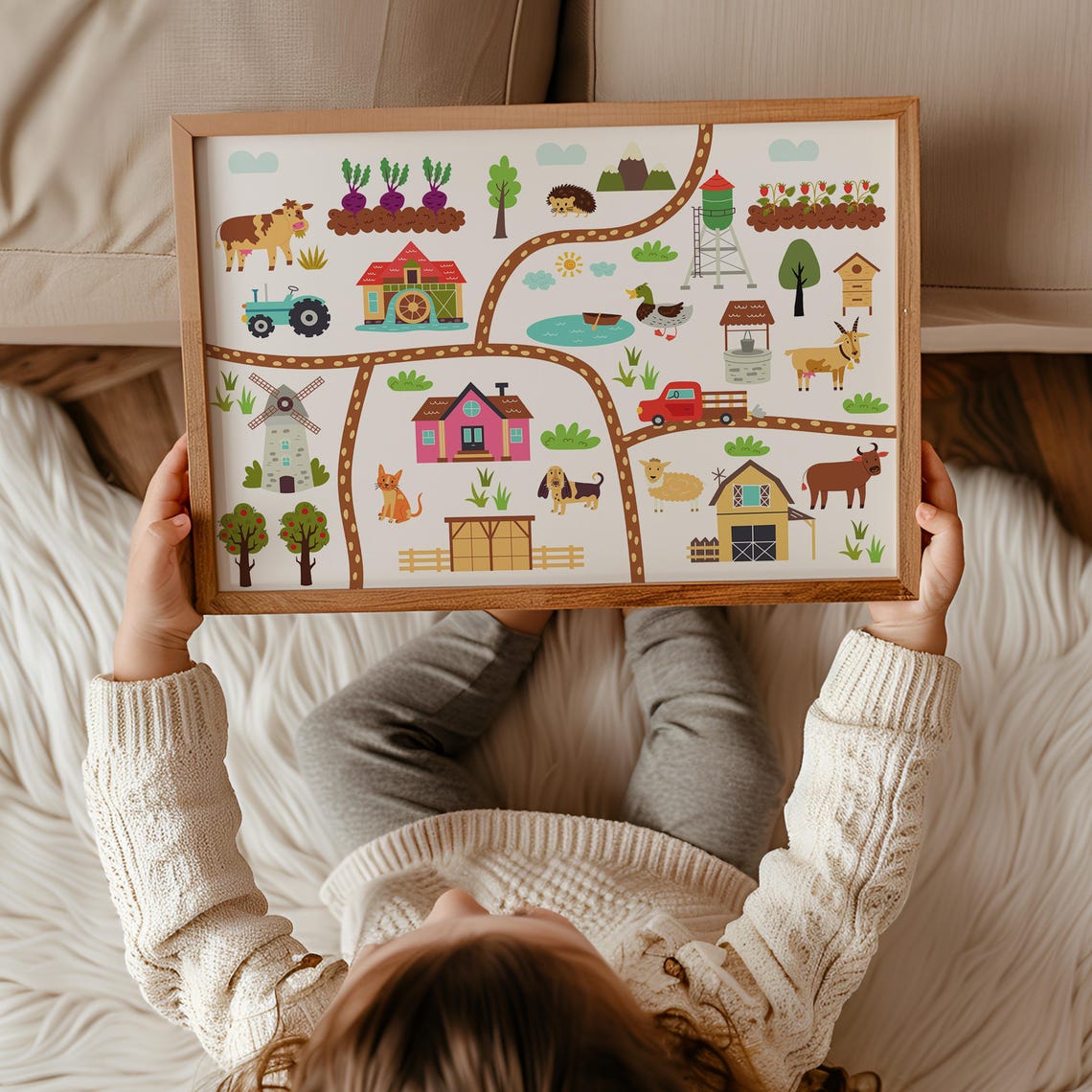Farm Map With Animals And Tractor Educational Kids Room Wall Poster - Image 3