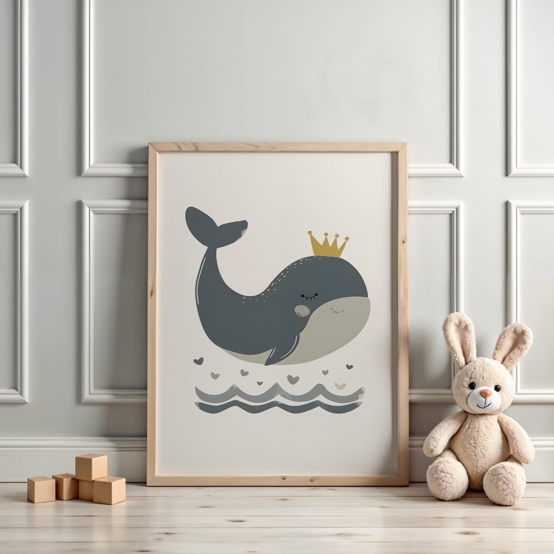 Smiling Crowned Whale Minimalist Ocean Themed Nursery Wall Poster - Image 3