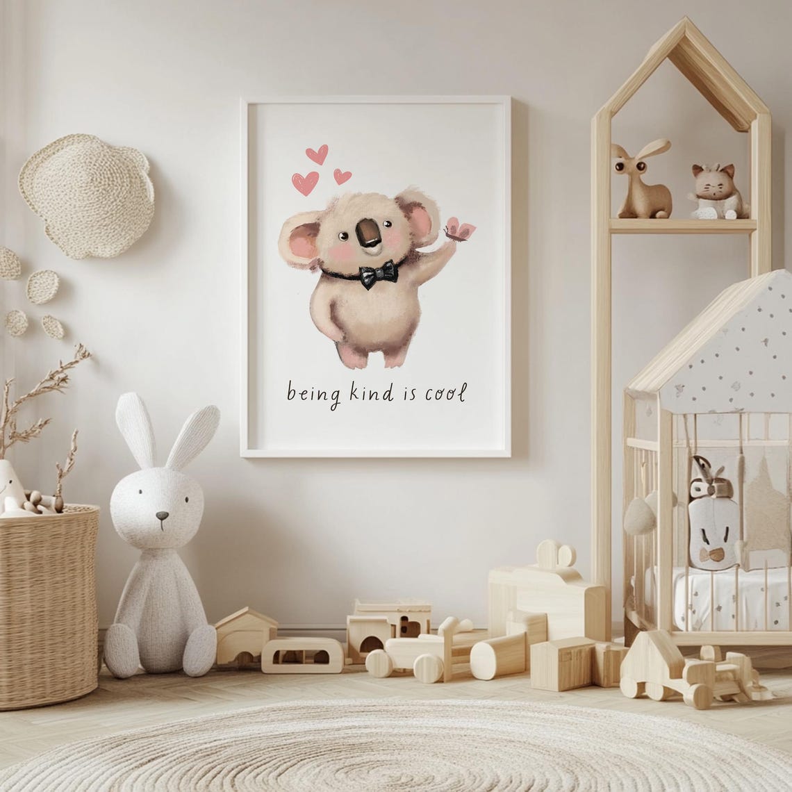 Cute Koala in Bow Tie Being Kind Is Cool Nursery Quote Poster - Image 4